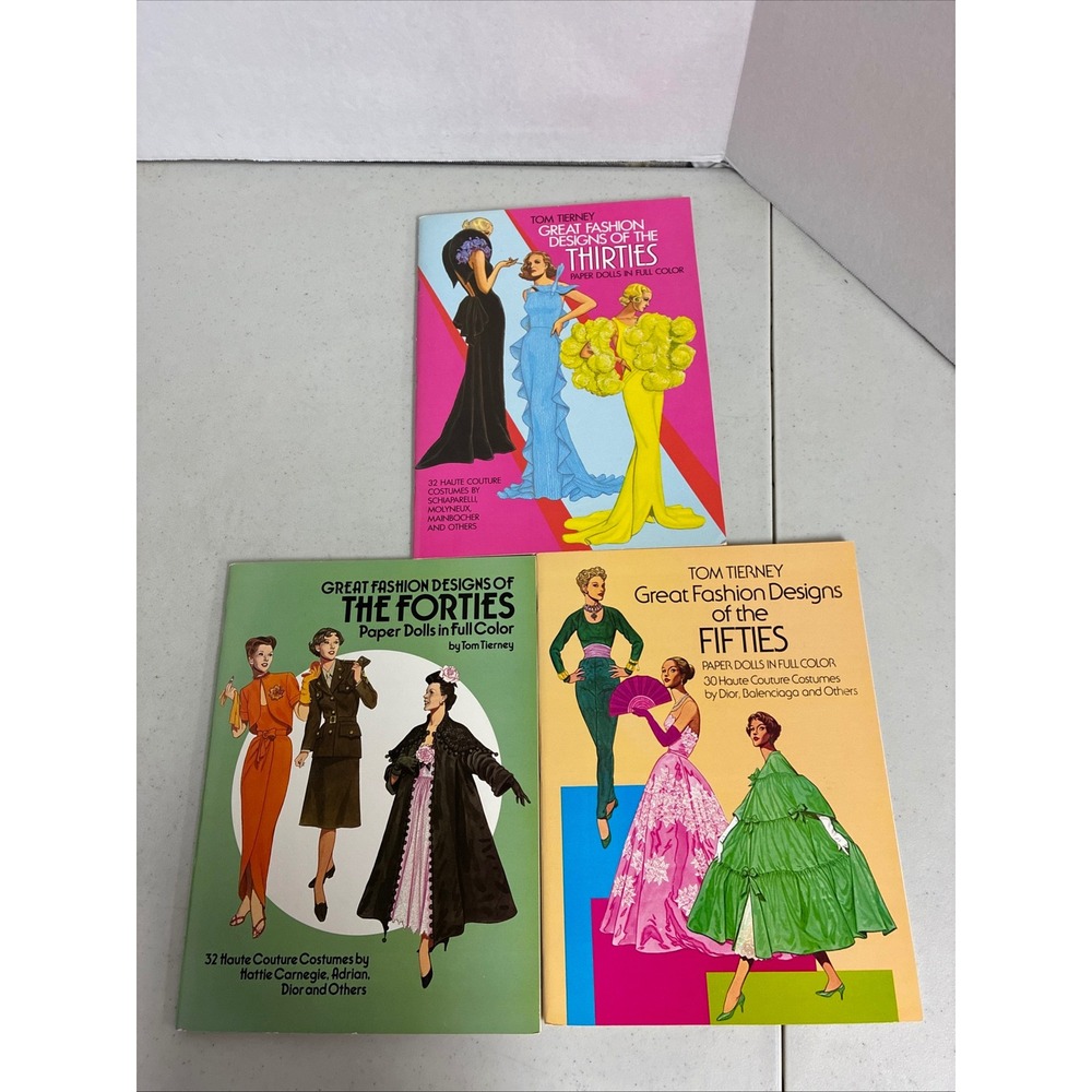 Tom Tierney Great Fashion Designs Paper Dolls 30s 40s 50s Books Set of 3 Dior